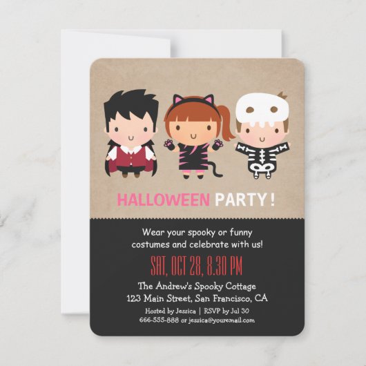 Vampire Cat Skeleton Halloween Party Invitations Kaart (Voorkant)