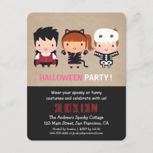 Vampire Cat Skeleton Halloween Party Invitations Kaart