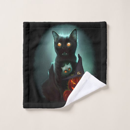 Vampire Chat et Assistant Citrouille Halloween Sur (Gant de toilette)