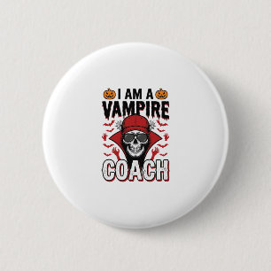 Vampire Coach Halloween Schedel Vintage T-shirt On Ronde Button 5,7 Cm