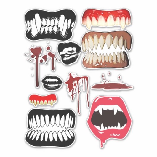 Vampire Fangs Teeth Halloween Horror art Sticker (Voorkant)