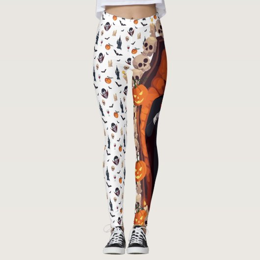🦇 Vampire Gothic Halloween Leggings 🎃 wit 🖤 (Voorkant)