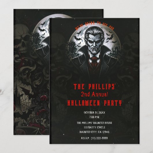 Vampire & Gothic Schedels Halloween Feest Kaart (Voorkant / Achterkant)