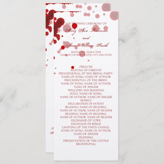 Vampire Halloween Wedding Program Fake Blood Red Programma (Voorkant / Achterkant)
