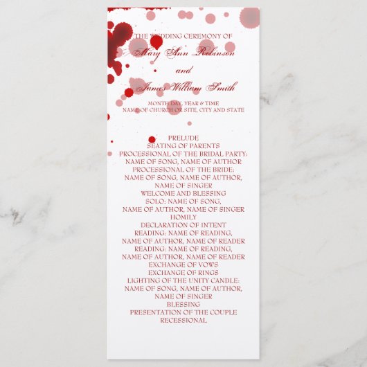 Vampire Halloween Wedding Program Fake Blood Red Programma (Voorkant)