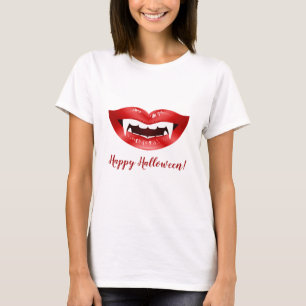 Vampire Lippen Rode Mond Met Hoektanden Gelukkig H T-shirt