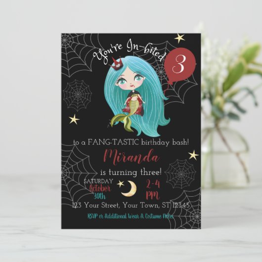 Vampire Mermaid Halloween Invitation d'anniversair (Debout devant)
