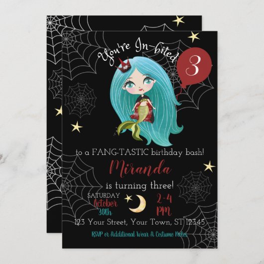 Vampire Mermaid Halloween Invitation d'anniversair (Devant / Derrière)