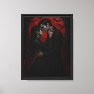 Vampire minnaars kussen onder Bloedmaan Canvas Afdruk