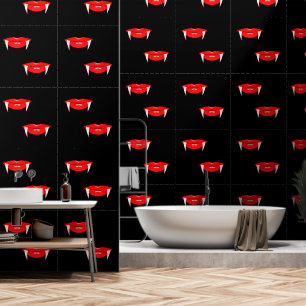 Vampire rode lippen aangepaste kleur zwart behang