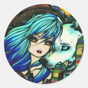 Vampire White Wolf Fantasy Fairy Comic Art Ronde Sticker