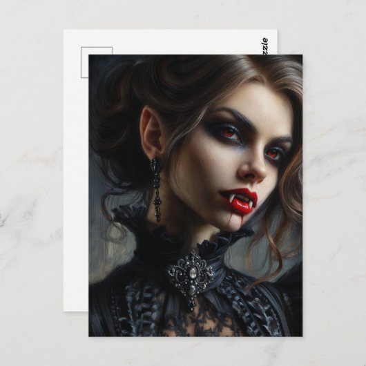 Vampire Woman With Fangs Gothic Portrait Briefkaart (Voorkant / Achterkant)
