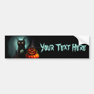Vampirekat en tovenarspompoen Halloween Surrealist Bumpersticker