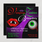 Vampires vs Zombies Halloween Invitations d'annive (Devant / Derrière)