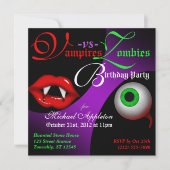 Vampires vs Zombies Halloween Invitations d'annive (Devant)