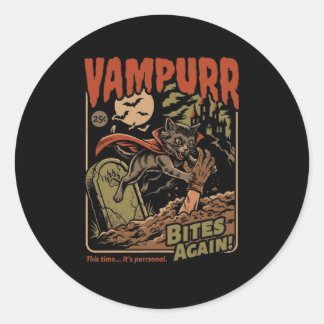 Vampurr Bijt Opnieuw! Grappige Kat Halloween Vinta Ronde Sticker