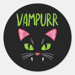 Vampurr Vampier Kat Grappige Halloween Kostuum Vro Ronde Sticker