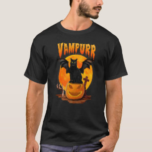 Vampurr Zwarte Kat Pompoen Vampier Eng Halloween  T-shirt