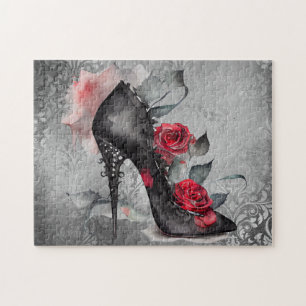 Vampy Spiked Stiletto Red Rose High Heel Grunge Legpuzzel