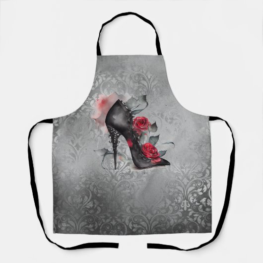 Vampy Spiked Stiletto | Red Rose High Heel Grunge Schort (Voorkant)