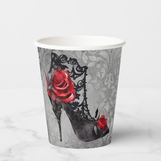 Vampy Vogue Grunge | Stiletto Lace Bootie Rozen Papieren Bekers (Voorkant)