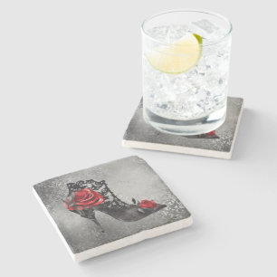 Vampy Vogue Grunge   Stiletto Lace Bootie Rozen Stenen Onderzetter