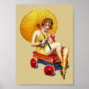  van 1920: Flapper Lady Umbrella Wagon Bathing Poster