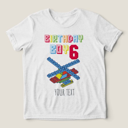 van 6 jaar | Bouwsteen gepersonaliseerde verjaarda Tri-Blend Shirt (Design voorkant)