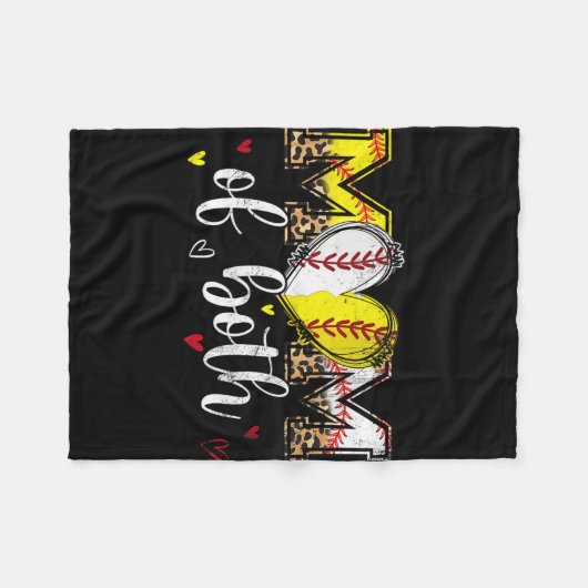 Van beide honkbal softbal hart luipaard moeders da fleece deken (Voorkant (Horizontaal))