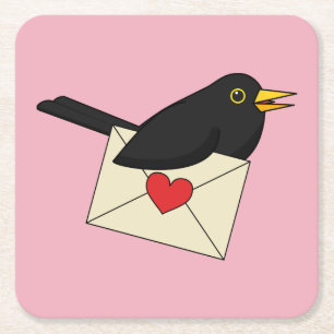 Van Blackbird met Love Vierkante Kartonnen Onderzetter