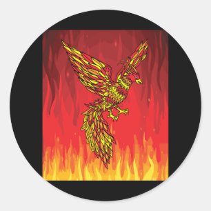 Van brand en vlammen Phoenix Bird Ronde Sticker