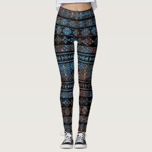 van Bronze en Rust Aztec Peruaanse stampat Leggings
