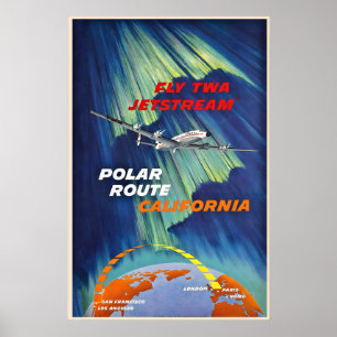 Van Californië naar Europa Vlieg TWA Jetstream Pol Poster