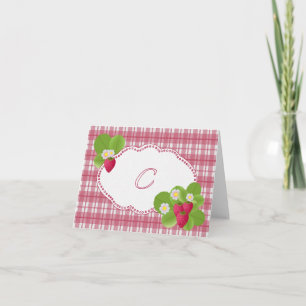 Van de aardbei van de Plaid van het Monogram de Notitiekaartje