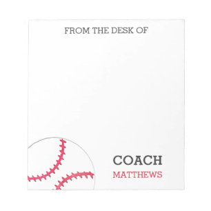 Van de bureau van de Baseball Coach, gepersonalise Notitieblok