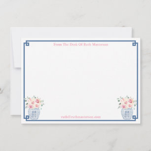 Van de bureau van Preppy Navy en Blush Roses Feest Bedankkaart