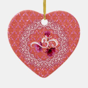 Van de het damastYoga van OM de witte roze Keramisch Ornament