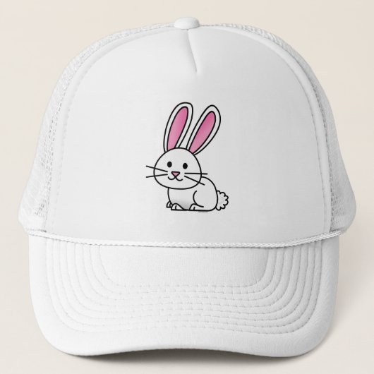 Van de het konijntjes de gelukkige witte pluizige trucker pet (Voorkant)