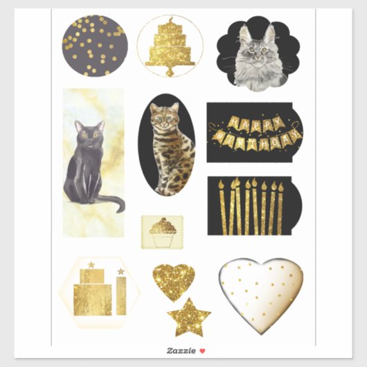 Van de Kat Fancy Gold Glitter look Birthday Sticker (Vel)