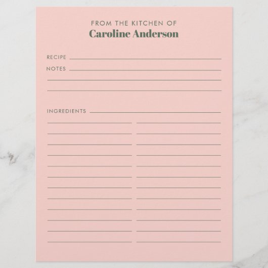Van de Keuken moderne roze groene Recipe Douane Flyer (Voorkant)
