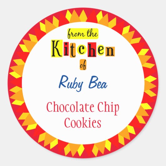 Van de keuken van Retro Starburst Editable Ronde Sticker (Voorkant)