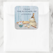 Van de Kitchen Monogram Naam Baking Bake Vierkante Sticker (Tas)