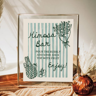 Van de markt handgetekende bruidsdouche Mimosa Bar Poster