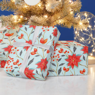 Van de waterverf bloemenpoinsetta van Kerstmis de Cadeaupapier