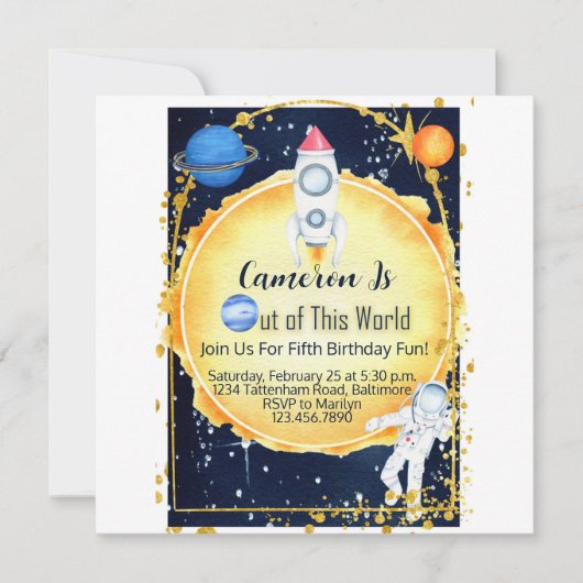 Van deze World Space Birthday Uitnodiging Kinderen (Voorkant)