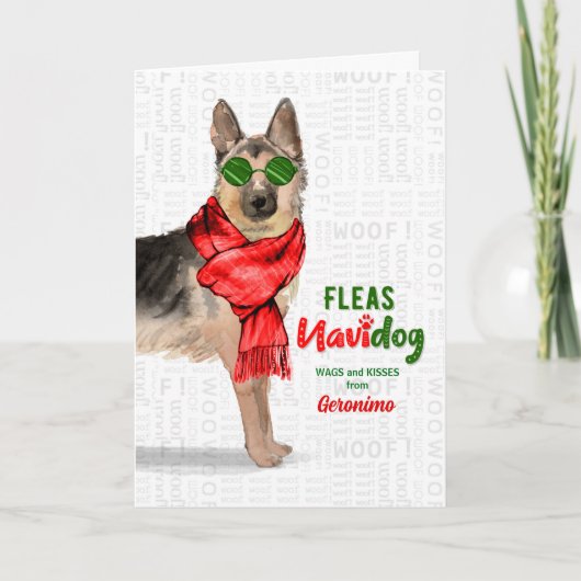 van Dog German Shepherd Fleas NaviDOG Feestdagen Kaart (Voorkant)