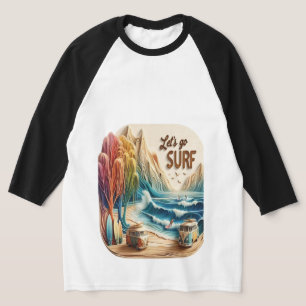 Van geparkeerd met surfplanken op zandstrand t-shirt