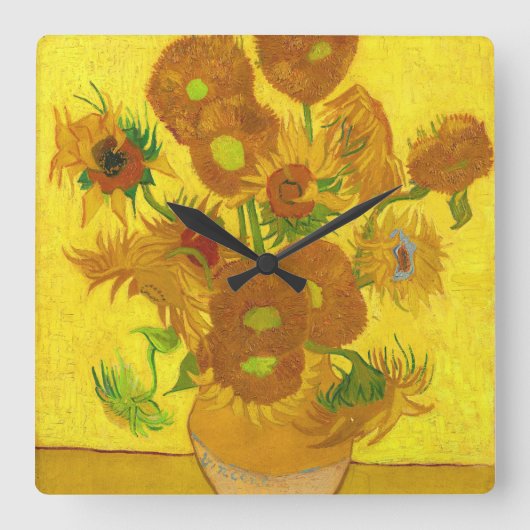 Van Gogh 15 zonnebloemen in een vaas gekund Vierkante Klok (Voorkant)