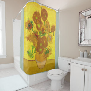 Van Gogh 15 zonnebloemen in een vasje Douchegordijn