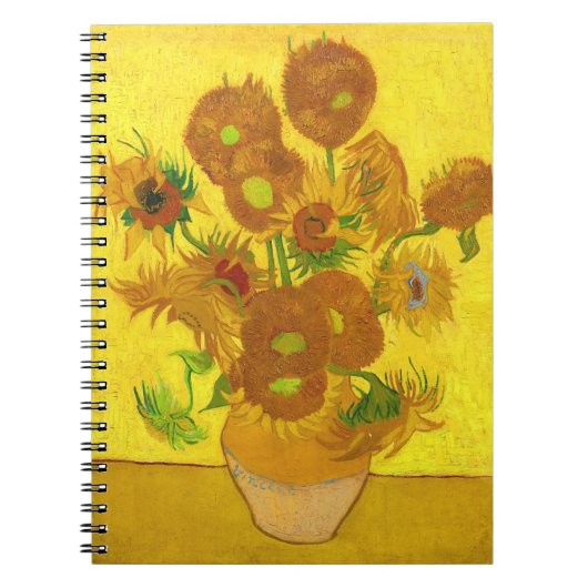 Van Gogh 15 zonnebloemen in een vasje Notitieboek (Voorkant)